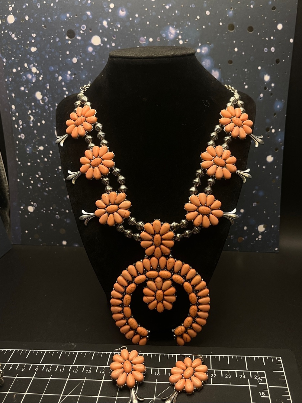 Squash Blossom Necklace Earrings Set Melon Orange Naja Western Boho